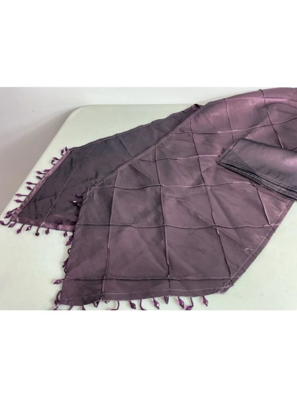 Satin Purple Table Runner + 8 Matching Napkins Beaded Y2K